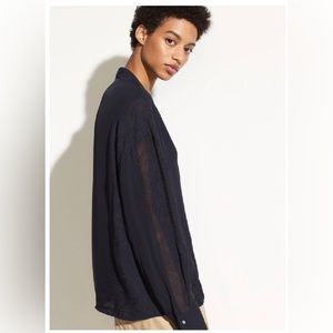 Vince mixed media pullover blouse - navy